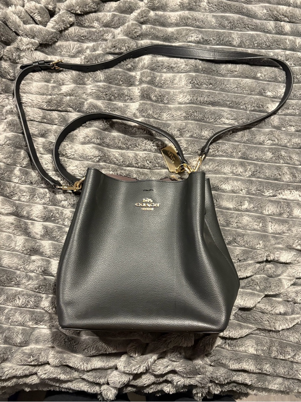 Coach Black Leather Bucket Crossbody with Gold Hardware